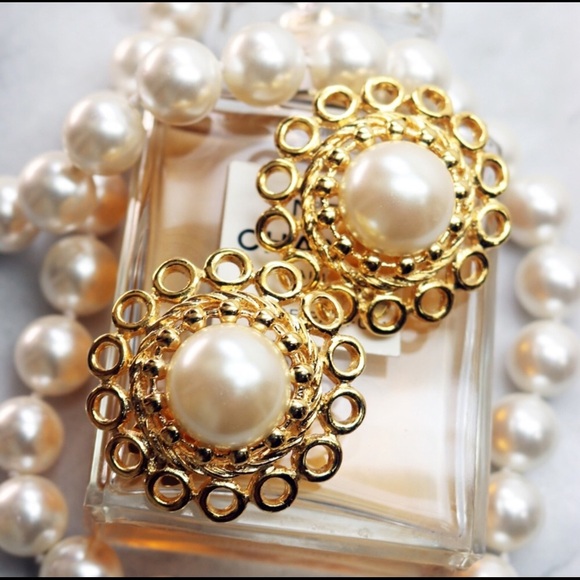 ⚜️ Vintage PAOLO GUCCI Pearl & Gold Earrings - Picture 1 of 16